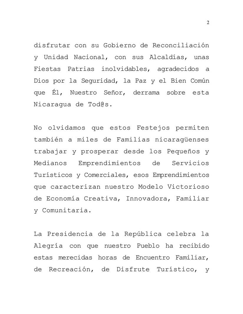comunicado-gobierno-nicaragua-fiestas-patrias